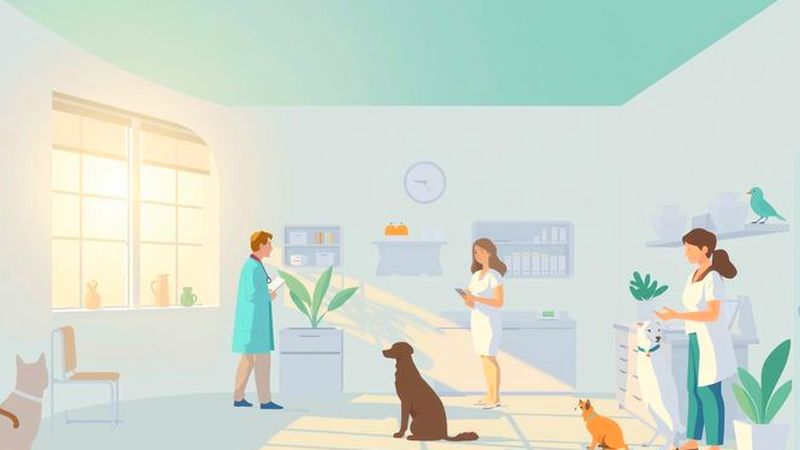 Un veterinario acogedor cura a animales