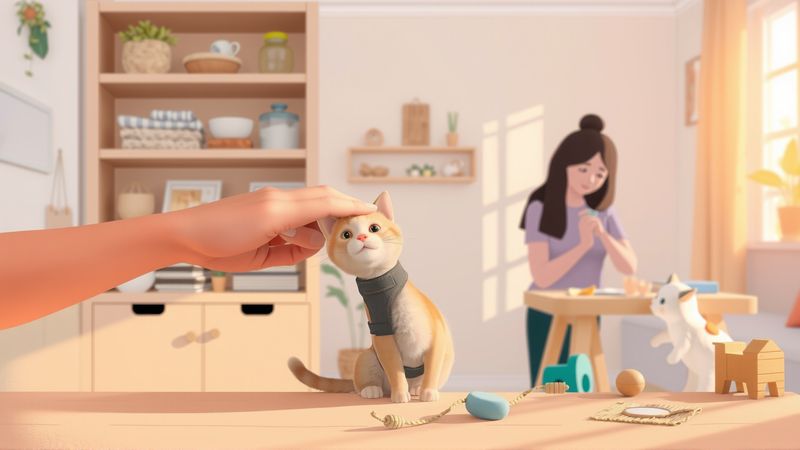Una mano cuida un gato tranquilo