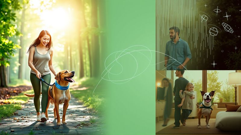 Familia y mascotas disfrutan tranquilidad moderna