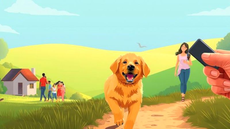 Un cachorro dorado explora alegremente con humanos