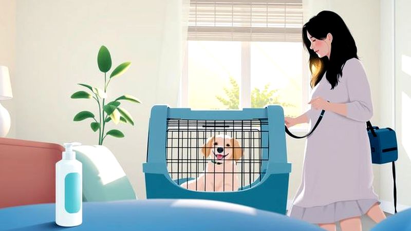 Una mujer cuida un perro tranquilo