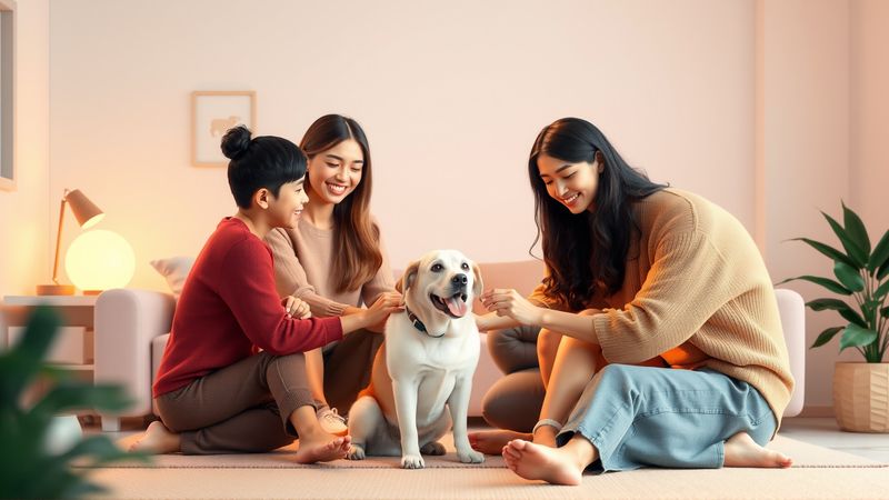 Una familia feliz aprende con su perro