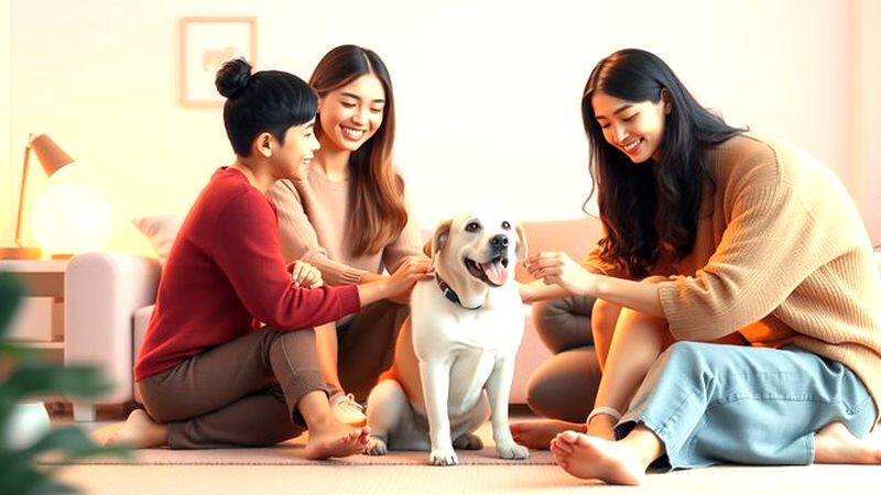 Una familia feliz aprende con su perro
