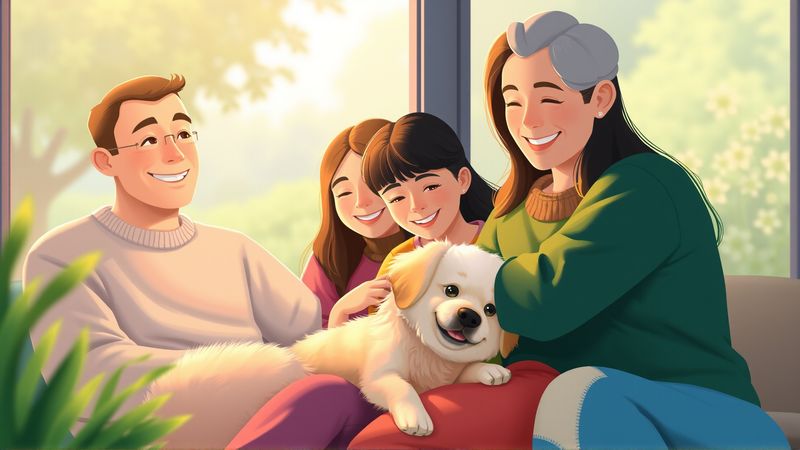 Una familia feliz con su perro