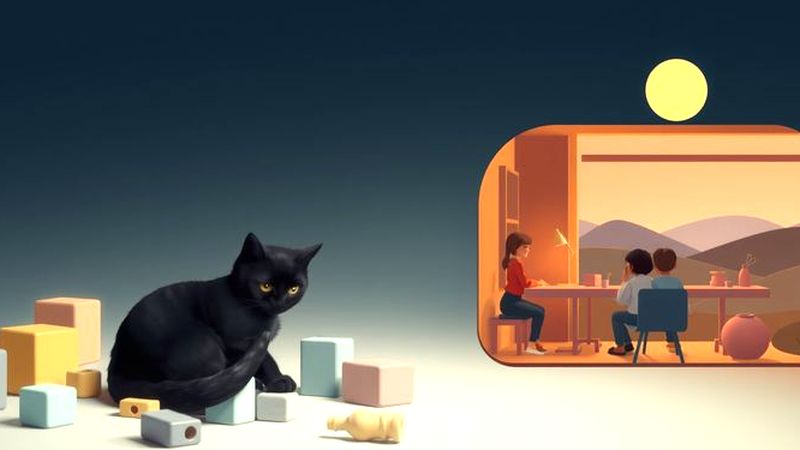 Un gato negro observa serenamente la calma