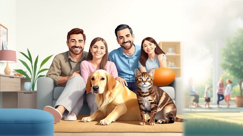 Una familia feliz disfruta bienestar animal
