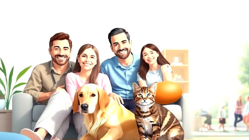 Una familia feliz disfruta bienestar animal
