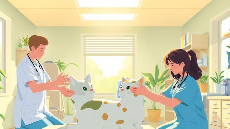 Un veterinario calmo examina un felino estilizado